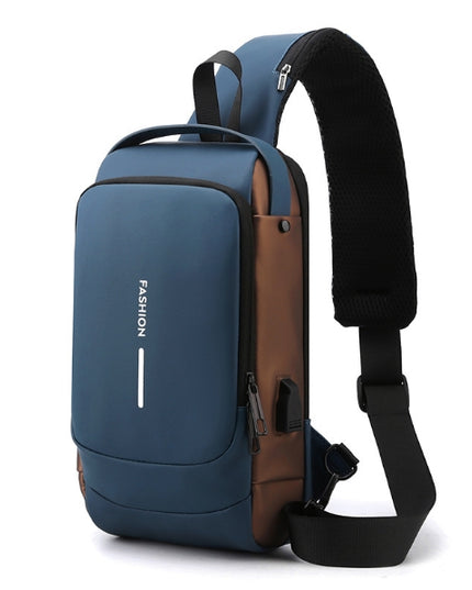 Blue Modern Anti-Theft Sling Bag for Men - Crossbody Backpack with USB Port & Combination Lock