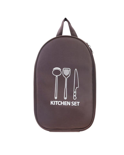 Brown Portable Camping Kitchen Utensil Organizer - Travel Cookware Storage Bag for BBQ & Picnics
