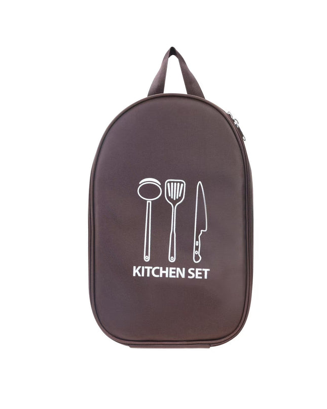 Brown Portable Camping Kitchen Utensil Organizer - Travel Cookware Storage Bag for BBQ & Picnics