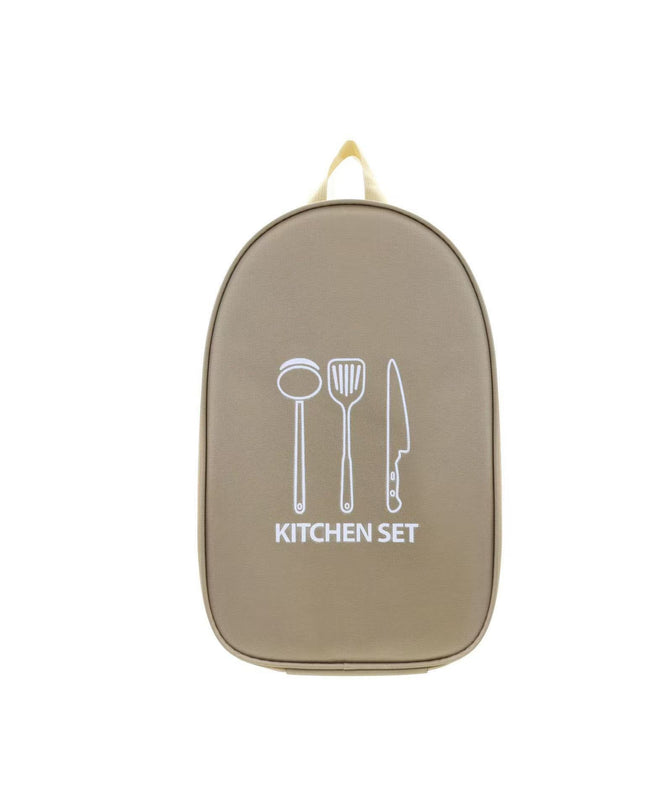 Khaki Portable Camping Kitchen Utensil Organizer - Travel Cookware Storage Bag for BBQ & Picnics
