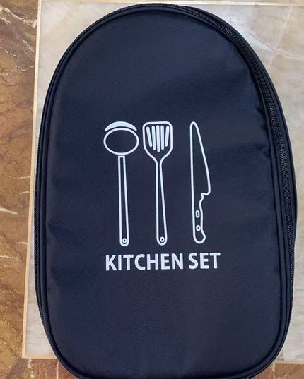 Black Portable Camping Kitchen Utensil Organizer - Travel Cookware Storage Bag for BBQ & Picnics