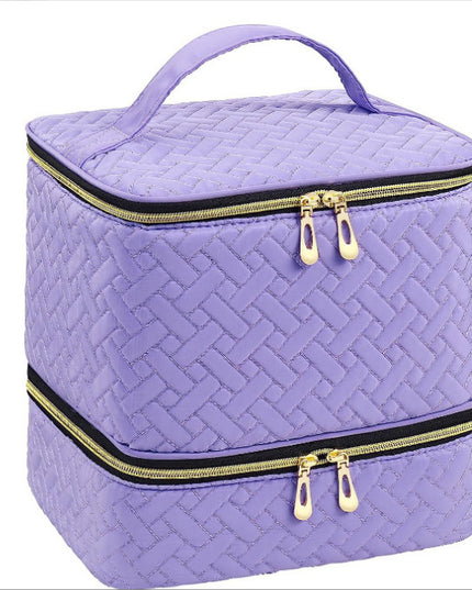 Purple Professional Nail Polish Organizer Case for 30 Bottles & UV Lamp - Double-Layer Travel Storage Bag