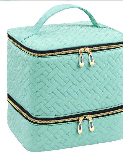Green Professional Nail Polish Organizer Case for 30 Bottles & UV Lamp - Double-Layer Travel Storage Bag