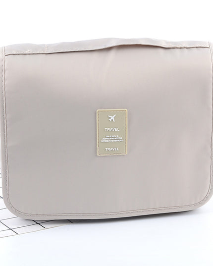 Beige Portable Hanging Travel Toiletry Bag - Large Capacity Cosmetic & Wash Organizer with Sturdy Hook