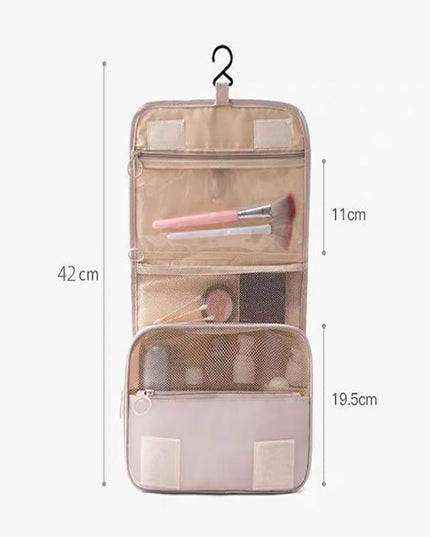 Beige Portable Hanging Travel Toiletry Bag - Large Capacity Cosmetic & Wash Organizer with Sturdy Hook