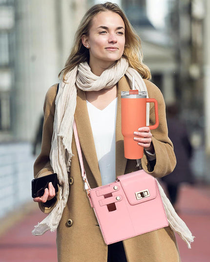 Chic PU Leather Crossbody Bag with Tumbler Holder - Multi-Compartment, Adjustable Strap,Does not include thermos cup(brown)