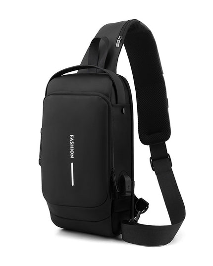Black Men's Anti-Theft Crossbody Sling Bag with USB Charging Port & Combination Lock