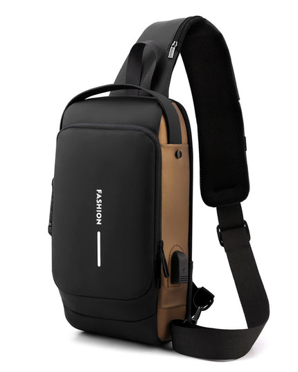Black and Brown Men's Anti-Theft Crossbody Sling Bag with USB Charging Port & Combination Lock