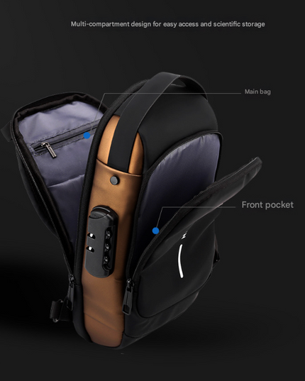 Black and Brown Men's Anti-Theft Crossbody Sling Bag with USB Charging Port & Combination Lock