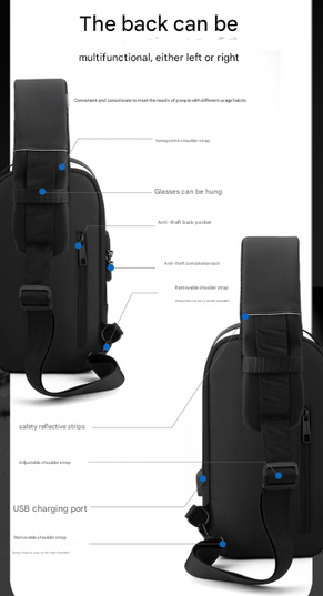 Black and Brown Men's Anti-Theft Crossbody Sling Bag with USB Charging Port & Combination Lock