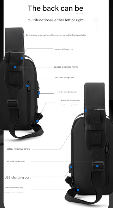 Black and Brown Men's Anti-Theft Crossbody Sling Bag with USB Charging Port & Combination Lock