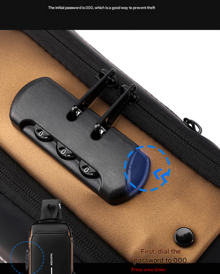 Grey and Brown Men's Anti-Theft Crossbody Sling Bag with USB Charging Port & Combination Lock