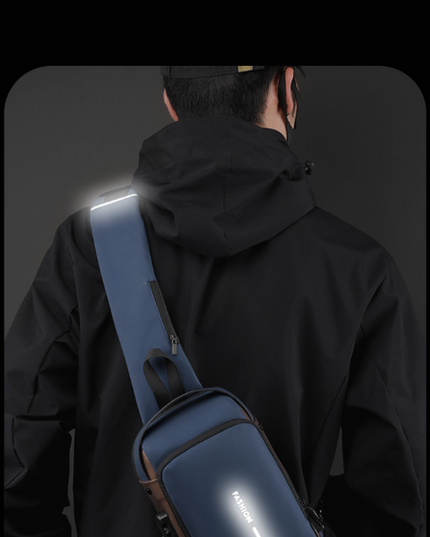 Grey and Brown Men's Anti-Theft Crossbody Sling Bag with USB Charging Port & Combination Lock