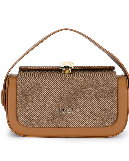 Brown Elegant Top Handle Crossbody Bag - Structured PU Leather Box Purse for Women