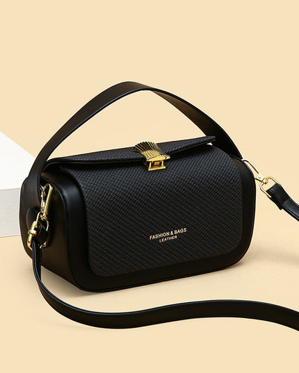 Black Elegant Top Handle Crossbody Bag - Structured PU Leather Box Purse for Women
