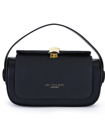 Black Elegant Top Handle Crossbody Bag - Structured PU Leather Box Purse for Women