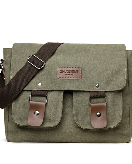 Army Green Vintage Canvas Messenger Bag Men Crossbody Satchel Durable Shoulder Bag for Work and Travel Multi Pocket Casual Daypack