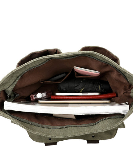 Army Green Vintage Canvas Messenger Bag Men Crossbody Satchel Durable Shoulder Bag for Work and Travel Multi Pocket Casual Daypack