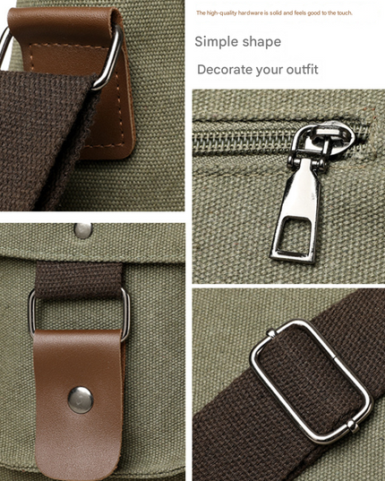 Army Green Vintage Canvas Messenger Bag Men Crossbody Satchel Durable Shoulder Bag for Work and Travel Multi Pocket Casual Daypack
