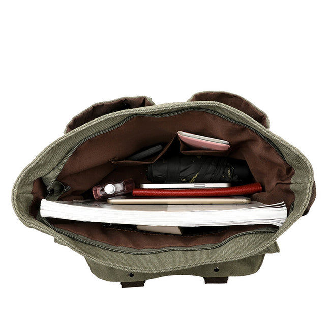 Grey Vintage Canvas Messenger Bag Men Crossbody Satchel Durable Shoulder Bag for Work and Travel Multi Pocket Casual Daypack