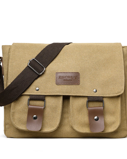 Dark Kahaki Vintage Canvas Messenger Bag Men Crossbody Satchel Durable Shoulder Bag for Work and Travel Multi Pocket Casual Daypack