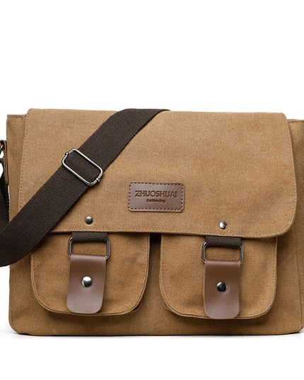 Brown Vintage Canvas Messenger Bag Men Crossbody Satchel Durable Shoulder Bag for Work and Travel Multi Pocket Casual Daypack