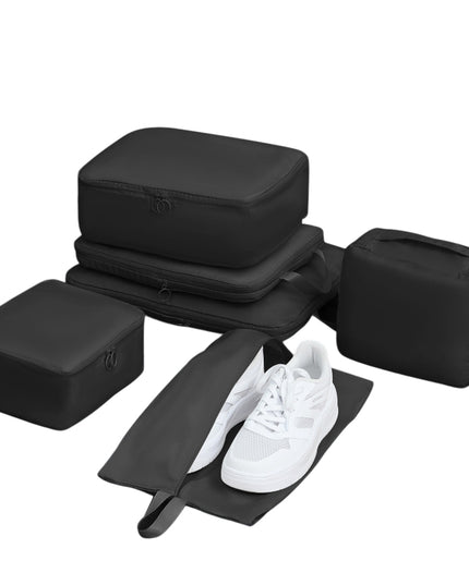 6-Piece Black Memory Fabric Travel Compression Packing Cubes Set - Waterproof, Anti-Wrinkle Luggage Organizer & Space Saver
