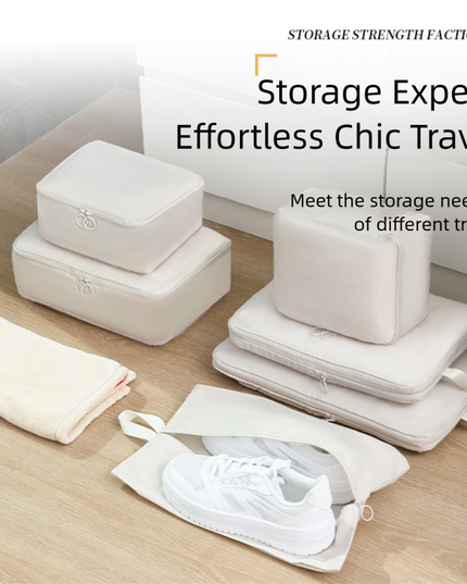 6-Piece Black Memory Fabric Travel Compression Packing Cubes Set - Waterproof, Anti-Wrinkle Luggage Organizer & Space Saver