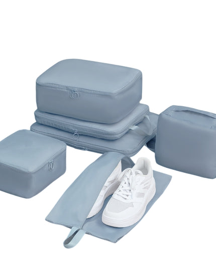 6-Piece Blue Memory Fabric Travel Compression Packing Cubes Set - Waterproof, Anti-Wrinkle Luggage Organizer & Space Saver