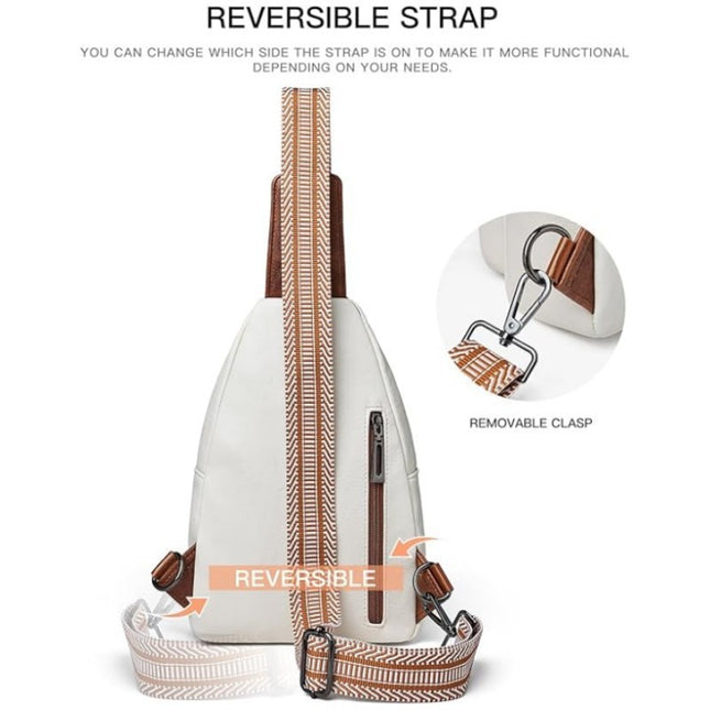 Black Women's 3-Layer Zipped PU Chest Bag with Reversable Strap - Roomy But Not Nulky Single Shoulder Crossbody Bag