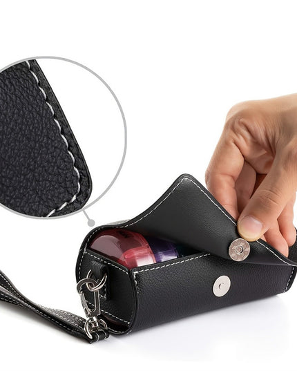 Portable 7-Day Weekly Travel Pill Organizer with Black PU Leather Pouch - 14 Black Compartments AM/PM Medication Planner, Dustproof & Light-Shielding