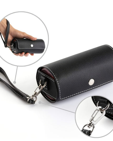 Portable 7-Day Weekly Travel Pill Organizer with Black PU Leather Pouch - 14 Black Compartments AM/PM Medication Planner, Dustproof & Light-Shielding