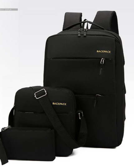 Black 3-PCS Multi-Functional & Lightweight Backpacks Set for Students - Large Capacity Durable Travel Daypack with USB Charging Port, Fit in 14-Inch Laptop Bag