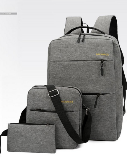 Grey 3-PCS Multi-Functional & Lightweight Backpacks Set for Students - Large Capacity Durable Travel Daypack with USB Charging Port, Fit in 14-Inch Laptop Bag