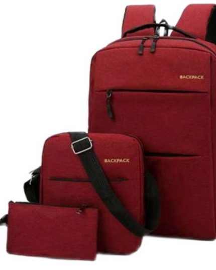 Red 3-PCS Multi-Functional & Lightweight Backpacks Set for Students - Large Capacity Durable Travel Daypack with USB Charging Port, Fit in 14-Inch Laptop Bag