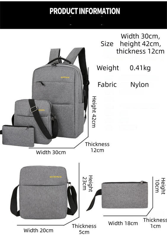 Red 3-PCS Multi-Functional & Lightweight Backpacks Set for Students - Large Capacity Durable Travel Daypack with USB Charging Port, Fit in 14-Inch Laptop Bag