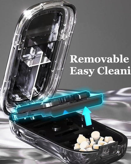 Blue Portable Mini Pill Organizer with 1/2 & 1/4 Precision Cutter - 3-Compartment Daily Travel Medicine Case with Rolling Knob Lock