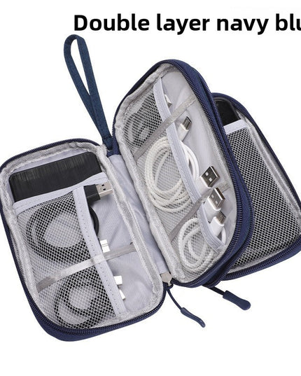 2-PCS Navy blue Double Layer Travel Electronics Organizer Bag Waterproof Cable Pouch for Power Bank and Phone Portable Storage for Australians