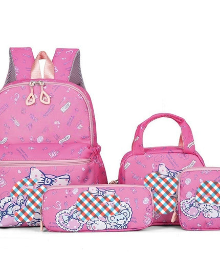 Pink Merlot  4-Piece Large Capacity School Backpack Set for Primary Students Years 3-6 Durable Nylon Lightweight Rucksack with Handbag for Daily Australian School Life