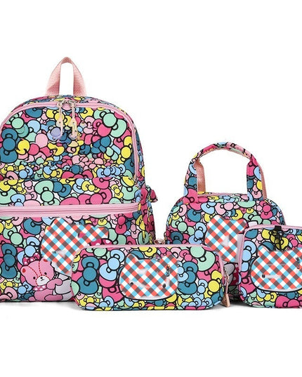 Pattern KT 4-Piece Large Capacity School Backpack Set for Primary Students Years 3-6 Durable Nylon Lightweight Rucksack with Handbag for Daily Australian School Life