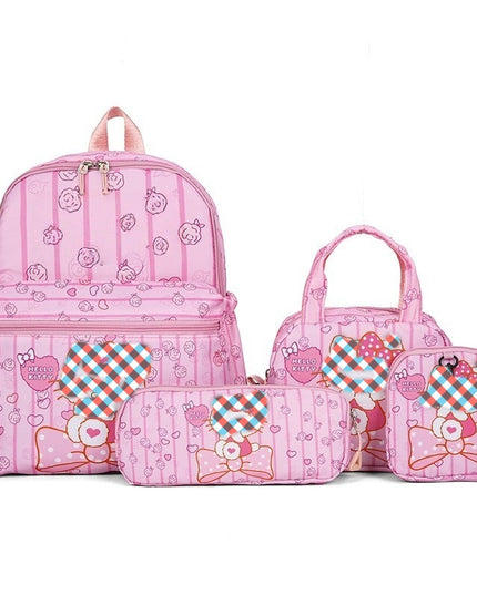 Light pink KT 4-Piece Large Capacity School Backpack Set for Primary Students Years 3-6 Durable Nylon Lightweight Rucksack with Handbag for Daily Australian School Life