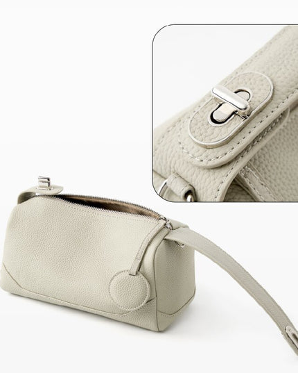 Grey Women Genuine First Layer Cowhide Boston Bag Fashionable Handheld Crossbody Shoulder Bag with 115cm Adjustable Strap