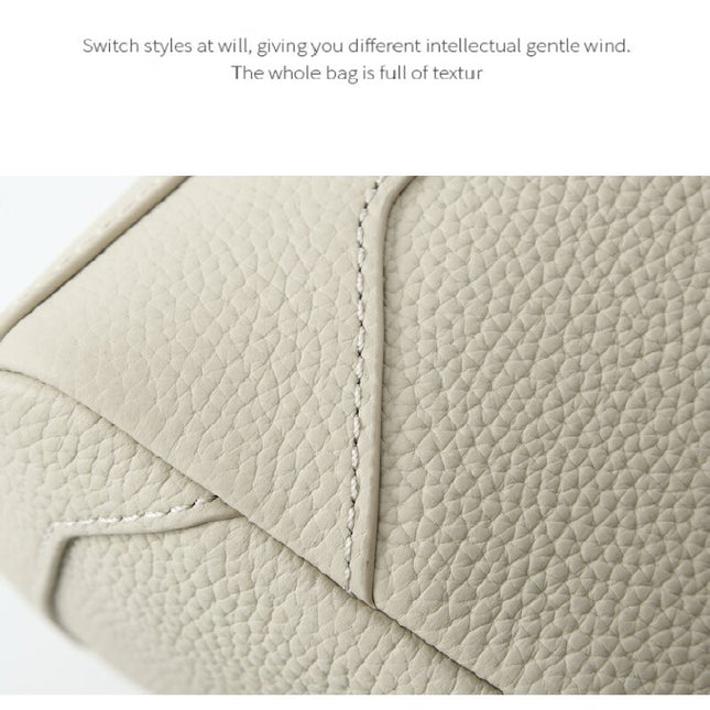 Grey Women Genuine First Layer Cowhide Boston Bag Fashionable Handheld Crossbody Shoulder Bag with 115cm Adjustable Strap