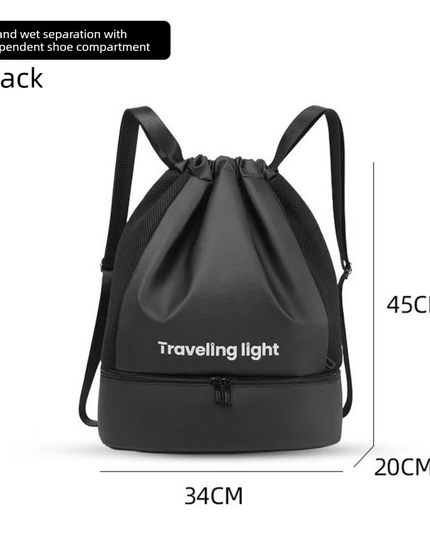 Black Waterproof Drawstring Swimming Backpack with Wet Dry Separation and Shoe Compartment for Gym and Yoga Organized Gear Bag for Local Active Lifestyles