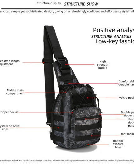 Tactical Sling Bag Black Python Camo 600D Waterproof Crossbody Backpack MOLLE EDC Shoulder Pack for Urban Outdoor