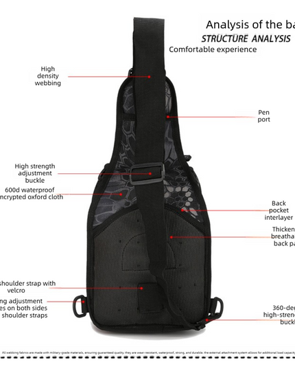 Tactical Sling Bag Black Python Camo 600D Waterproof Crossbody Backpack MOLLE EDC Shoulder Pack for Urban Outdoor