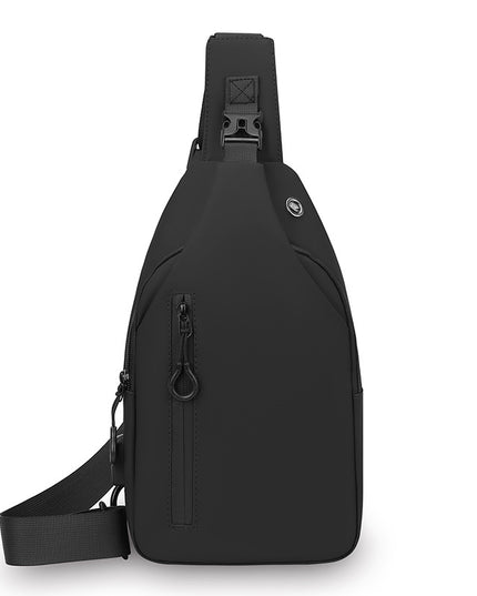 Black Waterproof Unisex Chest Bag with USB Charging & Headphone Port  - 3-Layer Large Capacity PU Leather Crossbody Bag