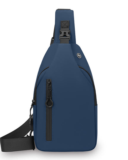 Blue Waterproof Unisex Chest Bag with USB Charging & Headphone Port  - 3-Layer Large Capacity PU Leather Crossbody Bag