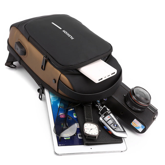 Black-Gold High Capacity Anti-Theft Tactical Chest Bag - Waterproof Leather-Film Sling with USB Charging & TSA Password Lock