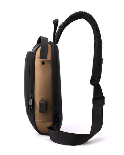 Black-Gold High Capacity Anti-Theft Tactical Chest Bag - Waterproof Leather-Film Sling with USB Charging & TSA Password Lock